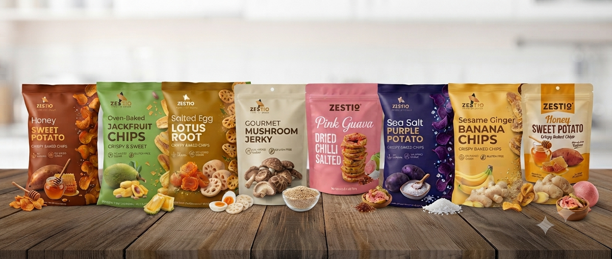 Zestio snack range — the full line-up of eight bags
