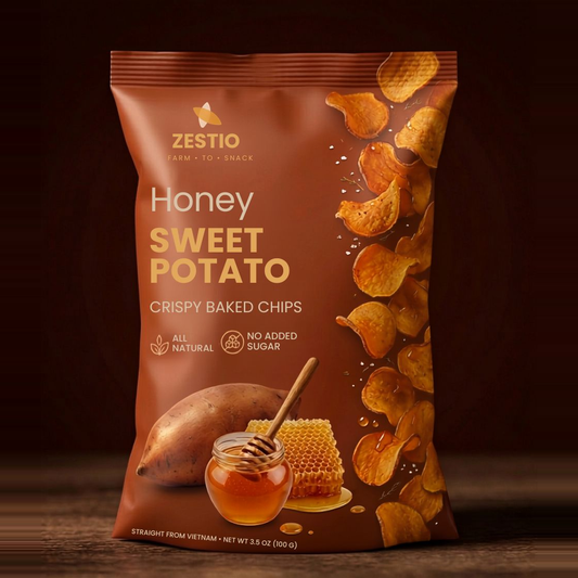 Zestio Honey Sweet Potato crispy baked chips bag