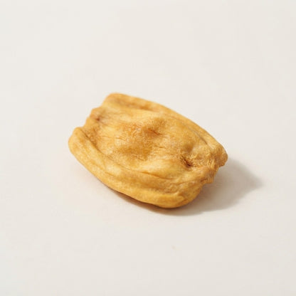 Close-up of a single Sunbaked Jackfruit chip, oven-baked, one ingredient, from Dong Nai, Vietnam